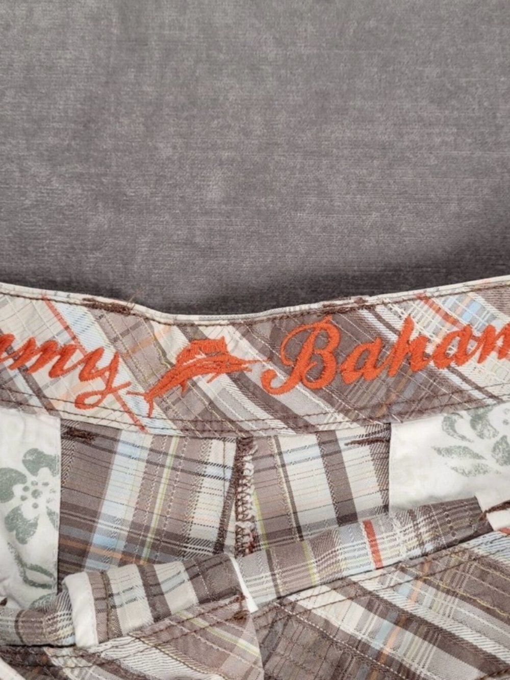 Tommy Bahama Board Shorts Silk Blend Golf Mens Plaid‎ Brown White Size 38 - Picture 5 of 6